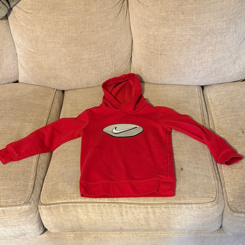 Nike Red Kids Hoodie with Silver Oval Swoosh